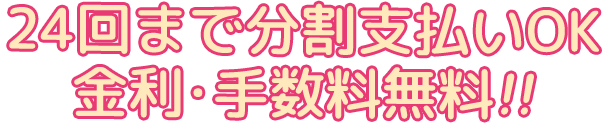 24回まで分割支払いOK金利・手数料無料!!